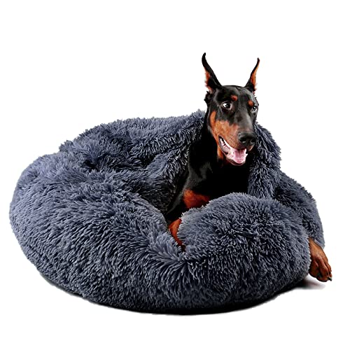 Himax Hundebetten für kleine Hunde, Donut-Hundebett mit angenähter Decke, beruhigendes Hundebett waschbar (50,8 cm/66 cm/88,9 cm) von Himax