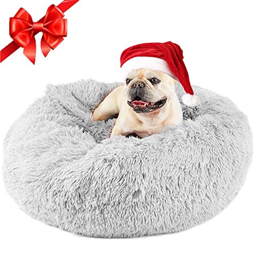 Himax Hundebetten für kleine Hunde, Donut-Hundebett mit angenähter Decke, beruhigendes Hundebett waschbar (50,8 cm/66 cm/88,9 cm) von Himax