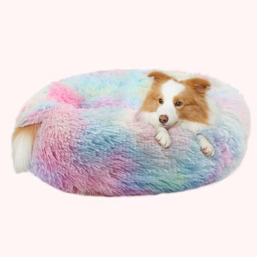 Himax Hundebetten für große Hunde, Donut-Hundebett mit befestigter Decke, beruhigendes, rundes Hundebett, waschbar (50,8 cm/66 cm/88,9 cm), mehrfarbig von Himax