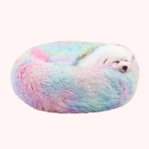 Himax Hundebetten für kleine Hunde, Donut-Hundebett mit angenähter Decke, beruhigendes Hundebett waschbar (50,8 cm/66 cm/88,9 cm) von Himax