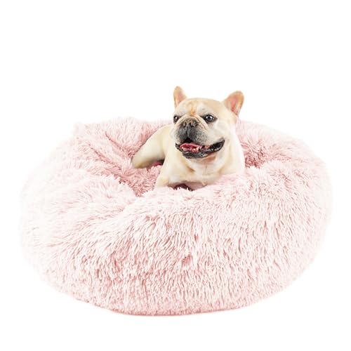 Himax Hundebetten für mittelgroße Hunde, Komfort-Hundebett mit befestigter Decke, beruhigend, Anti-Angst, flauschiges Hundebett, waschbar (50,8 cm/66 cm/88,9 cm), Rosa von Himax