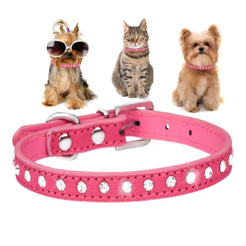 HimyBB Hundehalsband, funkelnd, mit Strasssteinen, verstellbar, modisch, für Welpen, Katzen, Haustier-Halsbänder, Rosenrot, Größe XS von HimyBB