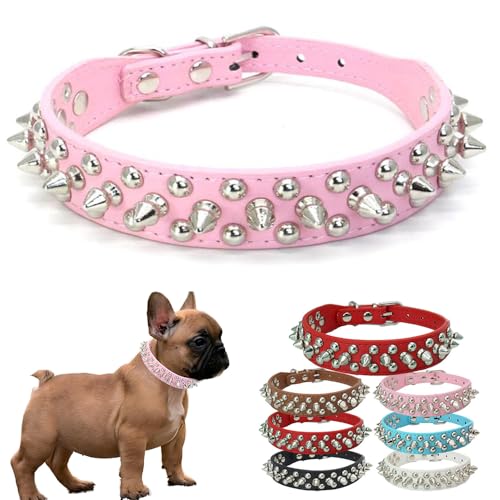 HimyBB Hundehalsband mit Nieten, Nieten, verstellbar, PU-Leder, Größe M, Rosa von HimyBB