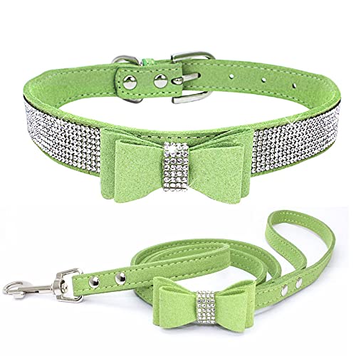 HimyBB Hundehalsband und Leine, Set für kleine Haustiere, Hunde, Katzen, Welpen, Strass, niedlich, schillernd, weich, Himmelgrün, Größe XL von HimyBB