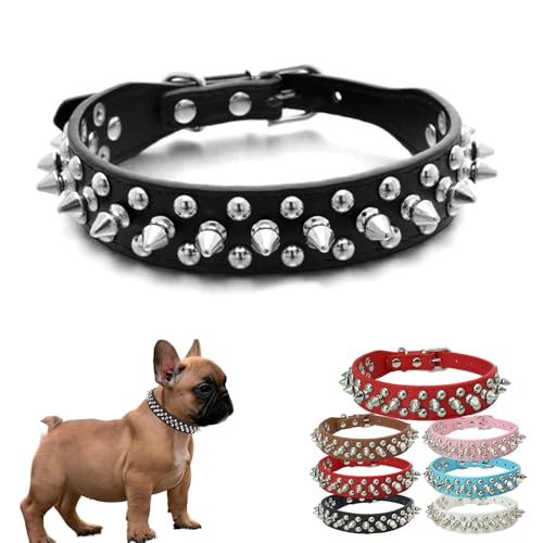 HimyBB Hundehalsband mit Nieten, verstellbar, PU-Leder, Schwarz, Größe S von HimyBB