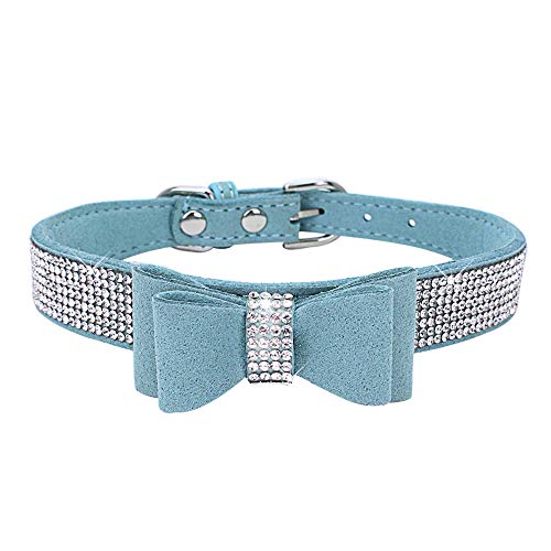 HimyBB Hundehalsband mit Schleife, Kristall, Strass, verstellbar, weich, für Welpen, Katzen, Haustiere, Hellblau, klein von HimyBB