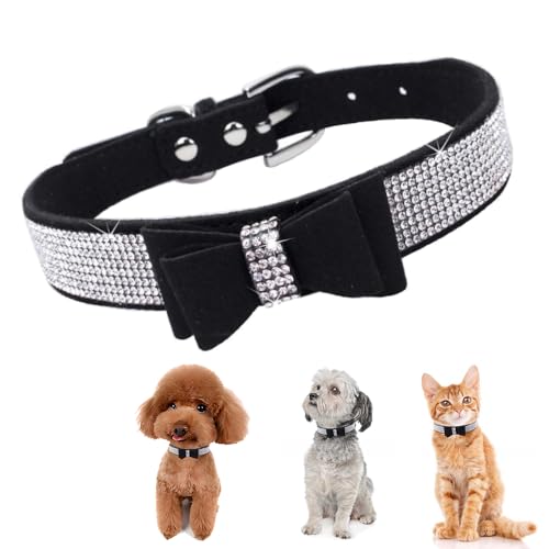 Strass-Hundehalsband, niedlich, schillernd, funkelnd, weiches Wildleder, für Hunde und Katzen, Strass-Halsband, Kristall, Diamanten, Haustier, Hund, Welpen, Halsband, Schwarz, Größe L von HimyBB