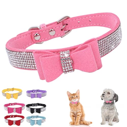 Hundehalsband mit Fliege, klein, Strass, glitzernd, Kristall, niedlich, verstellbar, für kleine, mittelgroße und große Mädchen, Welpen, Katzen, Hündinnen, Kätzchen von HimyBB