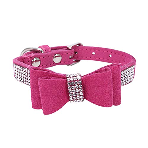 HimyBB Hundehalsband mit Schleife, Kristall, Strasssteine, verstellbar, weich, Größe M, Rosa von HimyBB