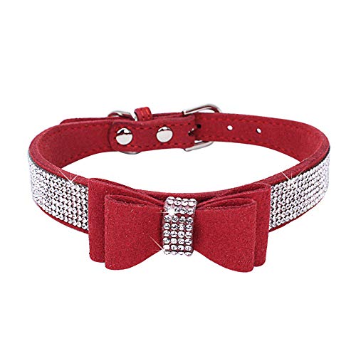 XSmall Hundehalsband mit Fliege, Strass, glitzernd, Kristall, niedlich, verstellbar, für kleine, mittelgroße und große Mädchen, Welpen, Katzen, für weibliche Haustiere, Kätzchen, Rot, Größe XS von HimyBB