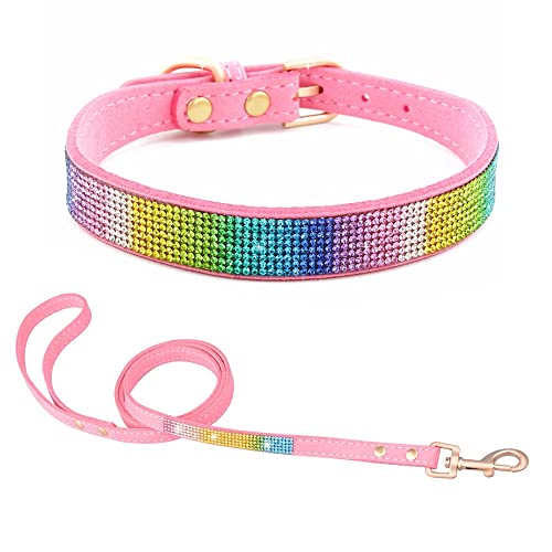 HimyBB Hundehalsband und Leine, Set für kleine Haustiere, Katzen, Welpen, niedlich, schillernd, funkelnd, bunt, rosa, Größe XXS von HimyBB