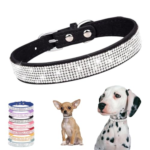 Hundehalsband, schillernd, funkelnd, Kristall, Strass, verstellbar, für Welpen, Katzen, Haustiere, Schwarz, Größe XS von HimyBB