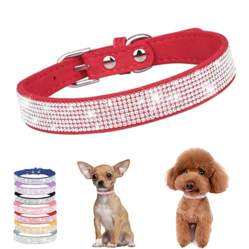 XS Hundehalsband für Mädchen, rote Strasssteine, glitzernd, niedlich, glitzernd, Schmuck, Katzenhalsband für XS, S, M, L, Mädchen, Prinzessin, Haustiere, Welpen, Kätzchen von HimyBB