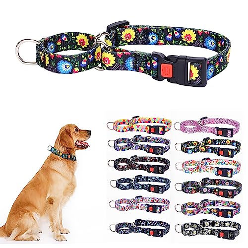 Martingale-Halsband für Hunde, hochwertig, rutschfest, ideal für Whippets, Windhunde und mehr, schwarze Blume, Größe L von HimyBB