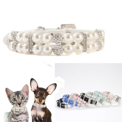 Perlen-Hundehalsband für kleine Hunde, glitzernde Strass-Katzen-Halskette, niedliches Kristall-Welpenhalsband für kleine, mittelgroße Hündinnen, Mädchen, Kätzchen, Diamant-Haustier-Juwel für Hochzeit, von HimyBB