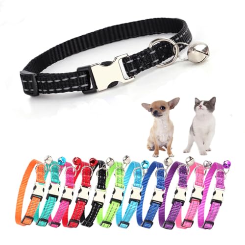 Reflektierendes Katzenhalsband mit Glöckchen, einfaches Halsband für Hunde und Katzen, Größe XXS, kleine Haustiere, Jungen, kleine Kätzchen, Mädchen, Tier, Schwarz, XS von HimyBB