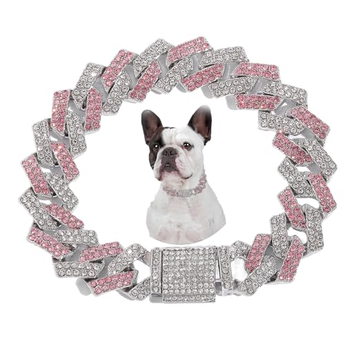 Rosa Hundekette, Strass-Hunde-Halskette, Welpenhalsband, Glitzerkette, glitzernd, kubanische Glieder für kleine, mittelgroße und große Haustiere, 45,7 cm von HimyBB