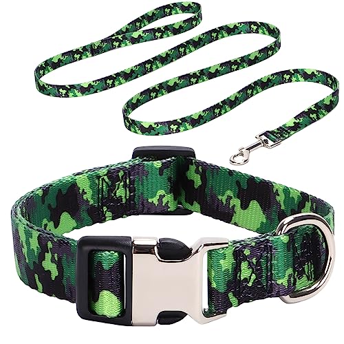 Safety Metal Buckle Pet Dog Collar Dog Collar Leash Set Girls Adjustable Collar for Small Medium Large Dogs Camo L von HimyBB