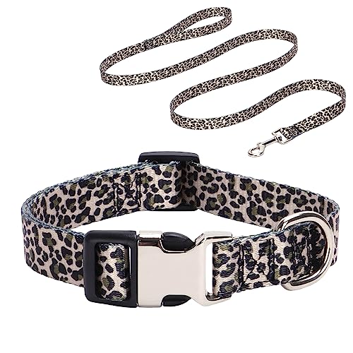 Safety Metal Buckle Pet Dog Collar Dog Collar Leash Set Girls Adjustable Collar for Small Medium Large Dogs Green Leopard XS von HimyBB