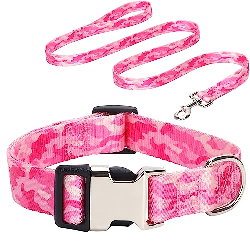 Safety Metal Buckle Pet Dog Collar Dog Collar Leash Set Girls Adjustable Collar for Small Medium Large Dogs Pink Camo M von HimyBB