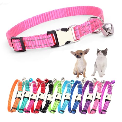 X-Small Hundehalsband mit Glöckchen, einfaches Katzenhalsband mit Glöckchen, für XXS, XS, kleine, mittelgroße Haustiere, kleine Kätzchen, kleine Tiere, Jungen, Mädchen, Rosa, XS von HimyBB