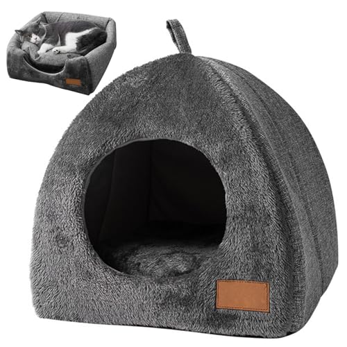 Hintyne Katzeniglu Katzeniglu 35,6x35,6x38,1 cm halbgeschlossenes Katzenhöhlenbett mit abnehmbarem waschbarem Kissen rutschfestes Katzenhaus weiches und warmes Kätzchenzelt für Katzen unter 5 kg von Hintyne