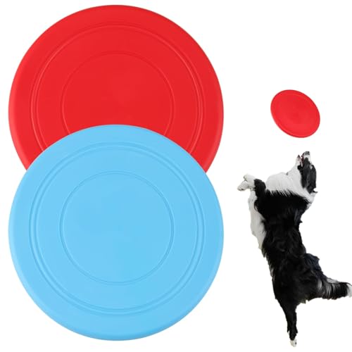 2 Stück Frisbee Hund, Hundefrisbee aus Natürlichem Kautschuk, Hundespielzeug Weich und Super Stabil, Hundefrisbee aus Gummi für Land und Wasser (18cm Durchmesser, Rot & Blau) von Hioip