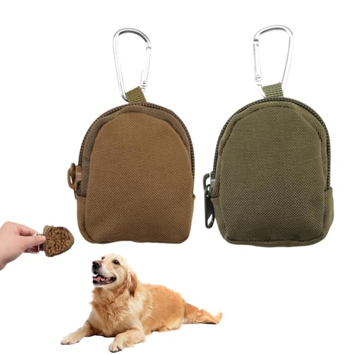 Hioip Leckerlibeutel für kleine Hunde, 2 Stück, Leckerlibeutel für Hundetraining, praktische Leckerli-Taschen mit Zwischengeschoss und Karabiner für Hundetraining im Freien (Militärfarbe/Schlammfarbe) von Hioip