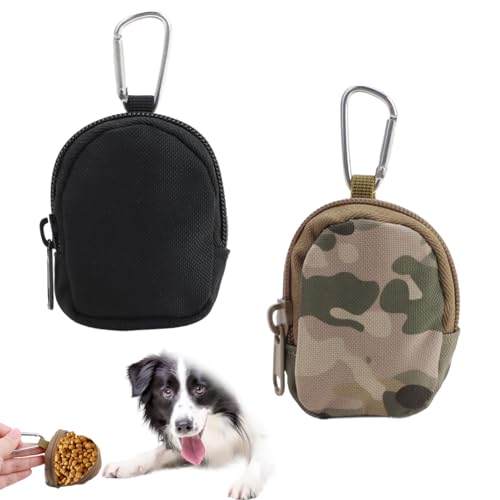 Hioip Leckerlibeutel für kleine Hunde, praktische Leckerli-Taschen für Spaziergänge, mit Zwischengeschoss und Karabiner, für Reisen, Outdoor-Training (Camouflage-Schwarz) von Hioip