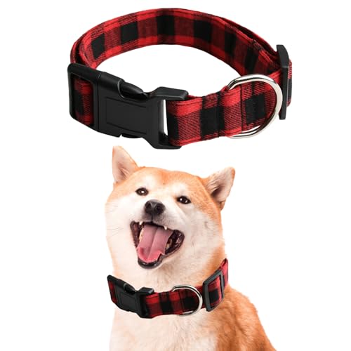 Verstellbares Hundehalsband für Haustiere, elegant, kleiner Schwanz, weich und bequem, rotes Karomuster, Halsbänder für kleine, mittelgroße und große Hunde und Katzen, Halsumfang 39–60 cm von Hioip