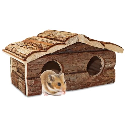 Hioph Hamsterhaus für den Garten, Hamsterkäfig, Spielzeug, Überwinterungsschutz mit Rindendach, Raubtiersicher, Outdoor-Lebensraum, Eichhörnchenhaus, Blockhütte mit Landschaft (gebogenes Haus) von Hioph