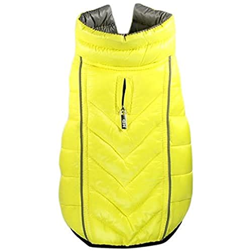 Hip Doggie HD-5FRYL Featherlite Reversible Reflective Puffer Vest Hundemantel, XL, gelb/grau von Hip Doggie