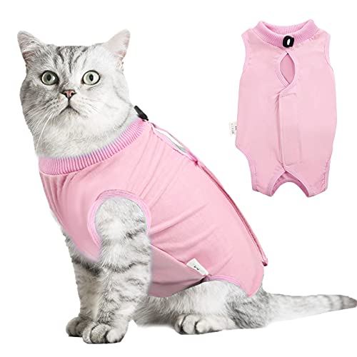 Hipet Cat Chirurgischer Erholungsanzug für Bauchwunden oder Hautkrankheiten,Ersatz E-Kragen & Kegel,Katzen Onesie Anti Licking Pet Surgical Recovery Vest Shirt (L, Rosa) von Hipet