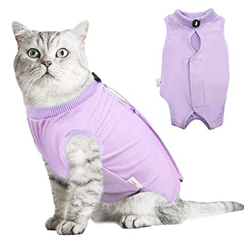 Hipet Cat Chirurgischer Erholungsanzug für Bauchwunden oder Hautkrankheiten,Ersatz E-Kragen & Kegel,Katzen Onesie Anti Licking Pet Surgical Recovery Vest Shirt (L, Violett) von Hipet