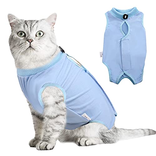 Hipet Cat Chirurgischer Erholungsanzug für Bauchwunden oder Hautkrankheiten,Ersatz E-Kragen & Kegel,Katzen Onesie Anti Licking Pet Surgical Recovery Vest Shirt (S, Blau) von Hipet