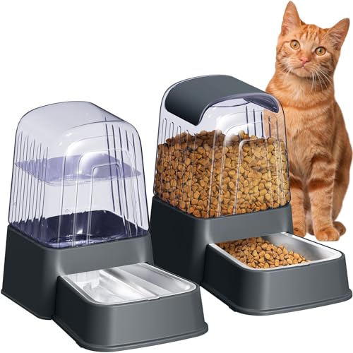 Hipidog Automatisches Futter- und Wasserspender-Set für Hunde und Katzen, mit Edelstahlnäpfen, Schwerkraft-Haustierfutter- und Wasser-Futterspender, 100% BPA-frei, großes Fassungsvermögen für Katzen, von Hipidog