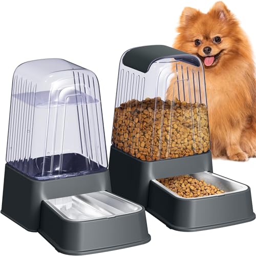 Hipidog Automatisches Futter- und Wasserspender-Set für Hunde und Katzen, mit Edelstahlnäpfen, Schwerkraft-Haustierfutter- und Wasser-Futterspender, 100% BPA-frei, großes Fassungsvermögen für Katzen, von Hipidog