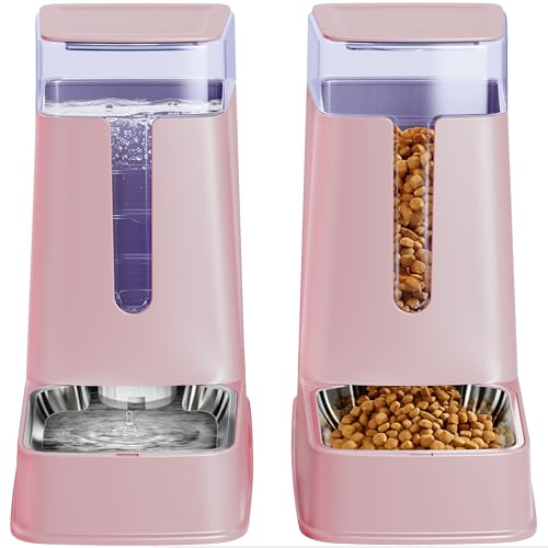 Katzennahrungsspender und Katzentränkespender Set mit Edelstahlschalen Schwerkraft Hundefutter für kleine mittlere große Katze Hund Haustier Welpe Kätzchen, 3,8 l x 2 von Hipidog