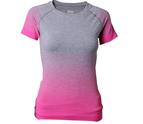 Hippolo Damen T-Shirt Sport Shirt Farbverlauf Shirts Sportbekleidung Laufshirt Freizeit Top Oberteil Kurzarm Rundhals (S, Fuchsie) von Hippolo