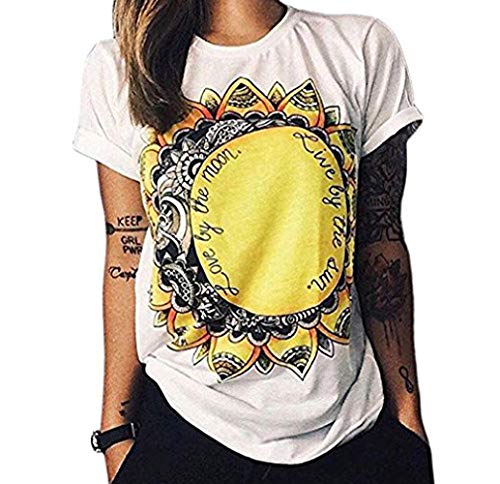 Hippolo Damen T-Shirt weiß Baumwolle mit Schöne Blume Aufdruck (S, 3) von Hippolo