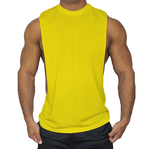 Hippolo Gym Herren Tank Top Men Cotton Stringer Fitness Gym Shirt Solide Sport Vest (XL, Gelb) von Hippolo
