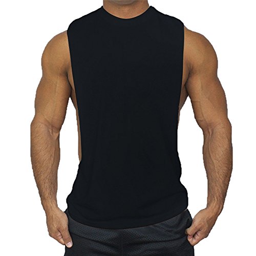 Hippolo Gym Herren Tank Top Men Cotton Stringer Fitness Gym Shirt Solide Sport Vest (XXL, Schwarz) von Hippolo