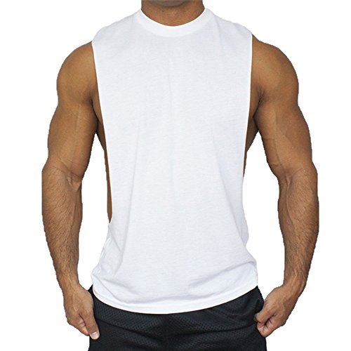 Hippolo Gym Herren Tank Top Men Cotton Stringer Fitness Gym Shirt Solide Sport Vest (XXL, Weiß) von Hippolo