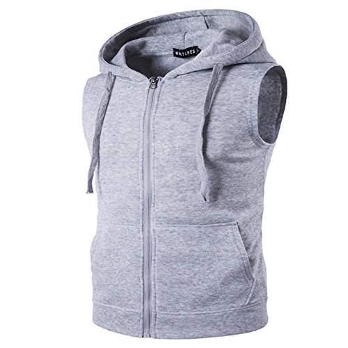 Hippolo Männer Beiläufige Sleeveless Hoodies Westen Reißverschluss Weste Sweatshirt (S, Hellgrau) von Hippolo