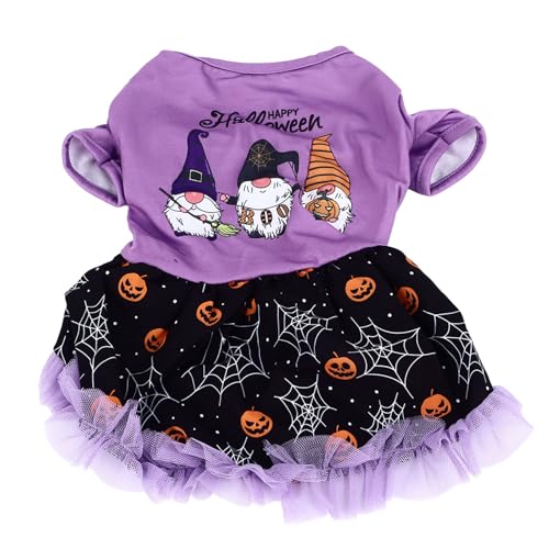 Hunde-Halloween-Kostümkleid, Hochwertiges Polyestermaterial, Fröhliches Halloween-Hundekleid Mittelgroße und Große Hunde, Totenkopf- und Spinnennetzmuster von Hiraith