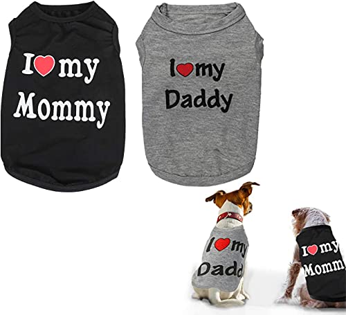 2 Stück I love mom and dad dog vest printed cotton dog vest pet dog print t-shirt dog vest clothes my dad and mom pet cotton Sleeveless vest suitable for small and medium sized dogs and cats von HirrWill