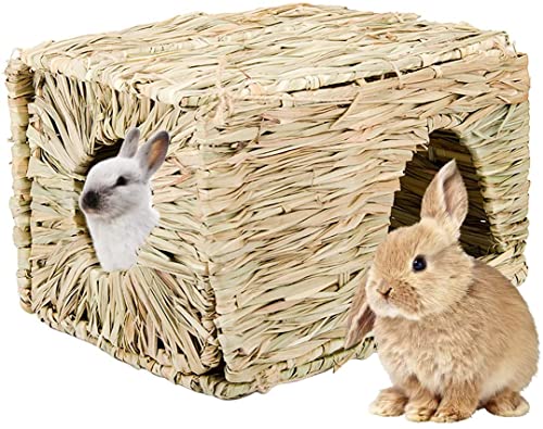 Grashaus für Kaninchen, 1 Stück, natürliches handgewebtes Seegras, Spielheubett, 1288 Zoll, faltbare Spielzeughütte für Kaninchen, Meerschweinchen und Kleintiere von HirrWill