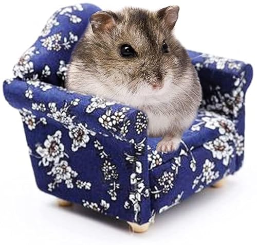 Hamster Mini-Sofa aus Baumwolle für kleine Tiere, Blau und Rot, mit Kissen, Käfig-Dekoration, Fotospielzeug, Entspannung, Habitat-Hauszubehör, Schlafkissen, Ruhe-Nest für Hamster, Mäuse, Ratten von HirrWill