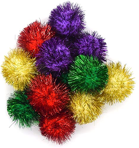 HirrWill 12 Stück glitzernde Bälle, 5,1 cm, buschig, glitzernd, Lametta, Pompons, 4 Farben von HirrWill