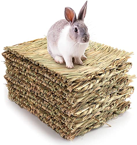 HirrWill 12-teilige gewebte Kaninchenmatratze, Strohmatte und Kanincheneinstreu Nest-Natur-Kauspielzeugbett für Meerschweinchen, Chinchillas, Eichhörnchen, Hamster, Katzen, Hunde und Kleintiere von HirrWill